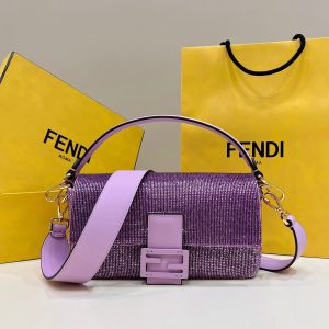 Fendi Baguette Bag 8BR600 Purple Beaded bag with two-tone FF motif