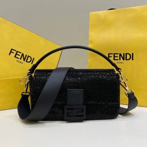 Fendi Baguette Bag 8BR600 Black Beaded bag with two-tone FF motif