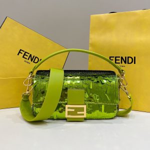 Fendi 8BR600 Baguette Bag embroidered with green sequins