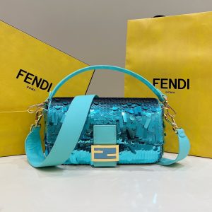 Fendi 8BR600 Baguette Bag embroidered with blue sequins