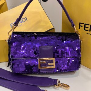 Fendi 8BR600 Baguette Bag embroidered with purple sequins