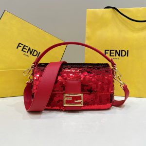 Fendi 8BR600 Baguette Bag embroidered with red sequins