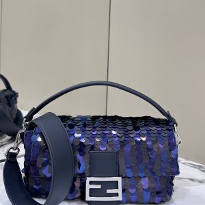 Fendi Baguette Bag 8BR600 Dark and mid blue sequin bag