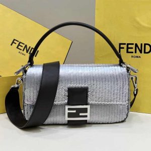 Fendi Baguette Bag 8BR600 Silver sequin bag