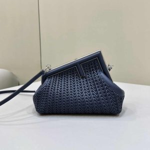 Fendi First Small 8BP129 Navy Blue Interlaced Leather Bag