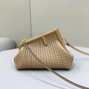 Fendi First Small 8BP129 Apricot Interlaced Leather Bag