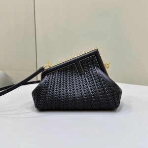 Fendi First Small 8BP129 Black Interlaced Leather Bag