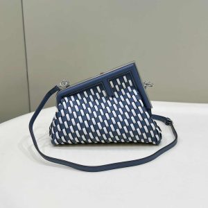 Fendi First Small 8BP129 White and Blue Interlaced Leather Bag
