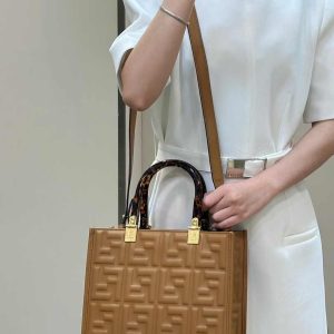Fendi Sunshine Small Bag 8BH394 Brown FF leather