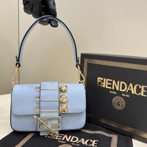 Fendi x Versace Fendace Brooch Baguette NM Bag 8BS066 Blue